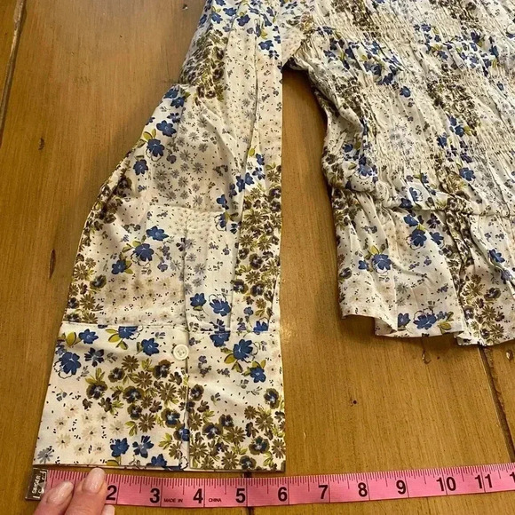 Womens Floral Femin Boho Pullover Collared NEW 1x Long Sleeve Wide Wrist - Picture 6 of 12